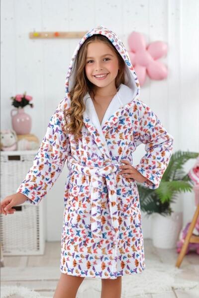 Touch رداء حمام للأطفال مطبوع رقميًا بغطاء للرأس من القطن للفتيات رداء حمام ل...