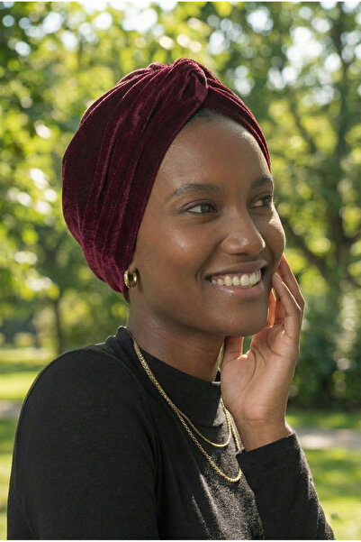 fidan bone Kadife Çapraz Bordo Hazır Türban Tesettür Bone Medikal Kullanıma U...