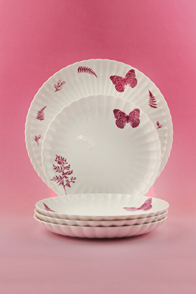 Bursa Porselen Dekor مجموعة كيك الفراشة الوردية 5 قطع