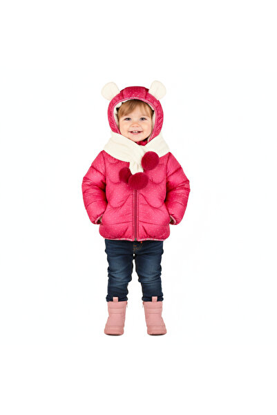 MDM Girl's Polka Dot Coat with Pompom Collar and Hood