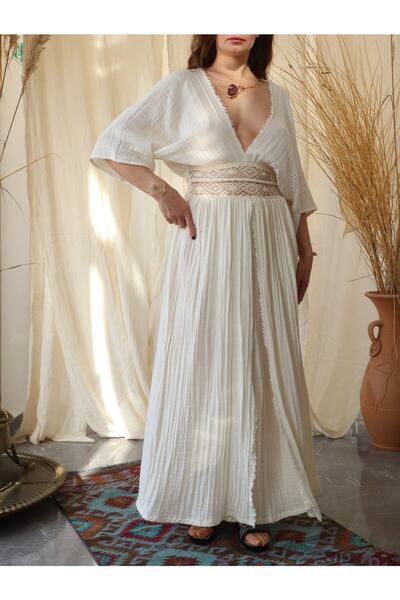 Su Koleksiyon Helen Dress Waist Lace Detailed Muslin Dress