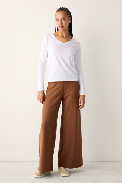 Penti Pamut V-nyakú Basic fehér hosszú ujjú felső