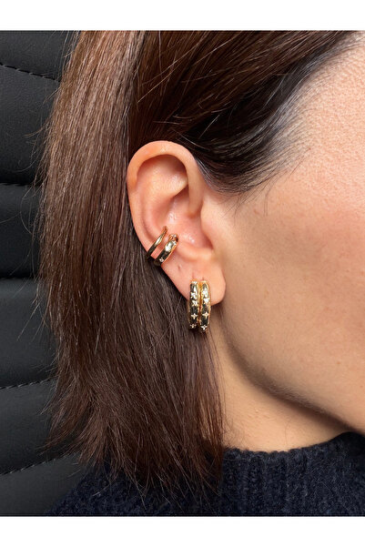 DGK COLLECTİON 14K gold renk,altın kaplama 2'li görüntü zarif earcuff