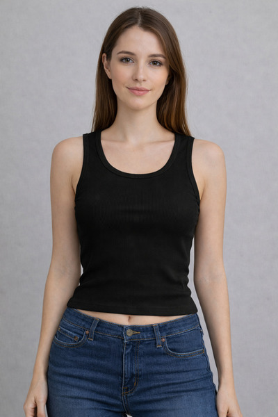 POLYMOOD Tricou negru pentru femei, din bumbac cu textura moale, elastic, cu ...