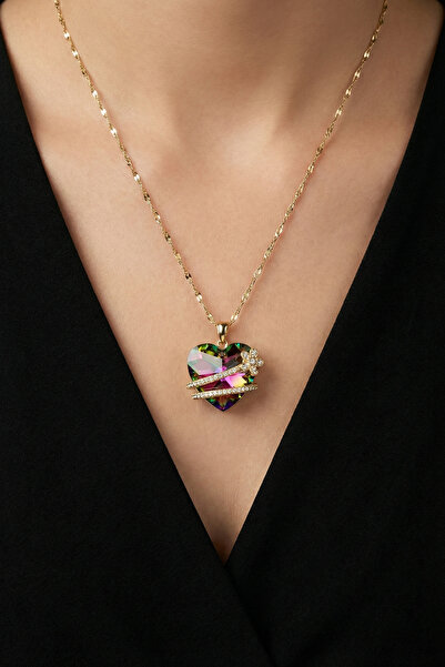 MODA قلادة كابريا على شكل قلب من الفولاذ على شكل نجمة ذهبية اللون مقاومة للتش...