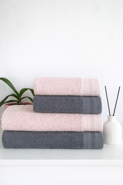 towboo طقم حمام تركي من القطن صديق للبيئة مكون من 4 قطع (بني فاتح، وردي)