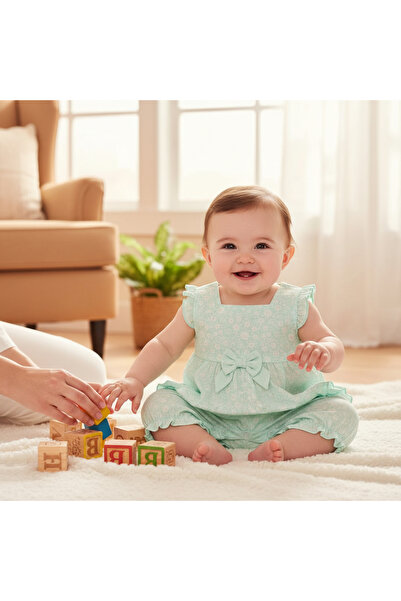 Zero Lady Kız Bebek Kısa Çıtçıtlı Tulum Yazlık Barbatöz İnce Dokuma Çiçekli D...