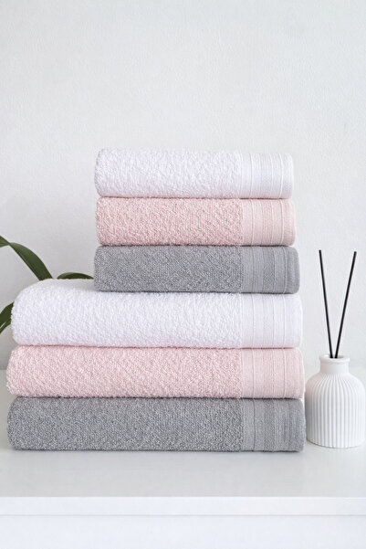 towboo طقم حمام عائلي من القطن مكون من 6 قطع صديق للبيئة (رمادي فاتح، وردي، أ...