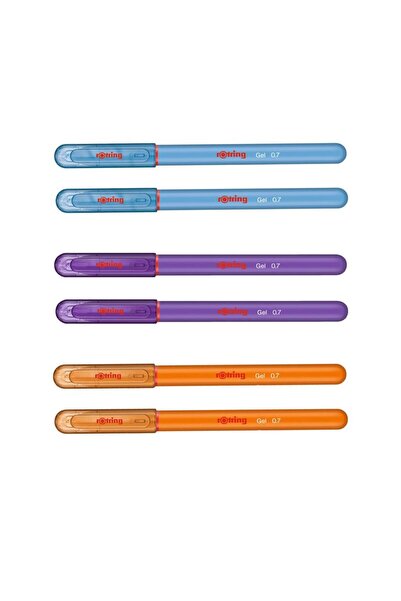 Rotring Jel Mürekkepli Tükenmez Kalem Turuncu Mor A.Mavi 6'lı