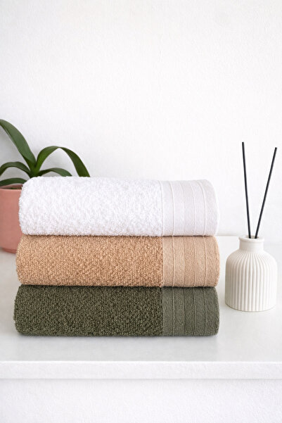 towboo مناشف يد ووجه قطنية صديقة للبيئة، 3 قطع، مقاس 50×80 (أخضر داكن، بني فا...