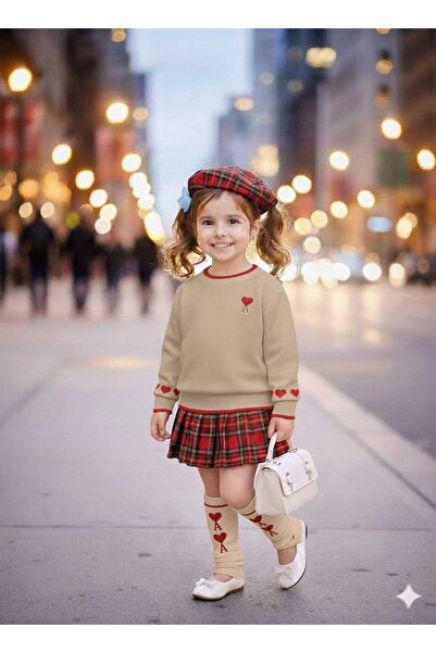 Pegai Tekstil Tricot Suit with Plaid Skirt