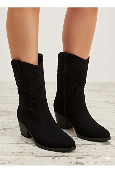 Luvesta Shoes أحذية رعاة البقر الغربية من جلد الغزال باللون الأسود