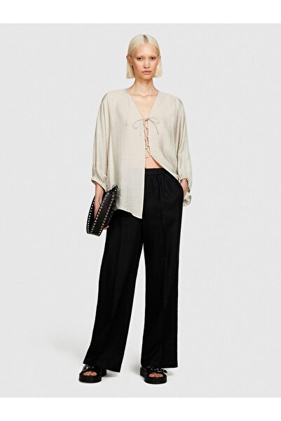 Sisley 100% ленен колан, набрани отпред, плисирани, широки панталони, дамски ...