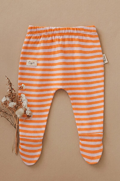 Cigit Footed Baby Pants 0-6 Months Powder Peach Striped
