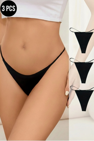 modezaa Kadın 3'Lü Paket Seksi Siyah String Tanga