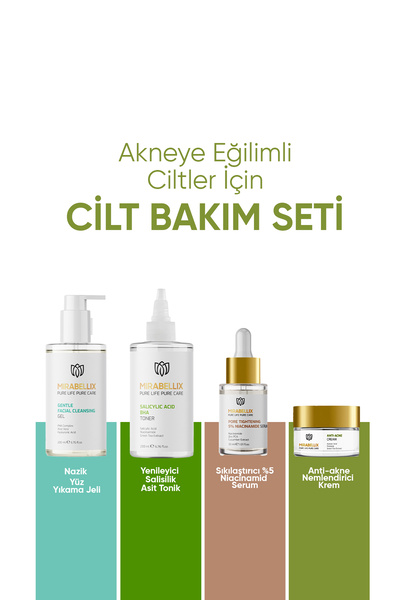 Mirabellix Akneye Eğilimli Ciltler İçin Cilt Bakım Seti -4'lü