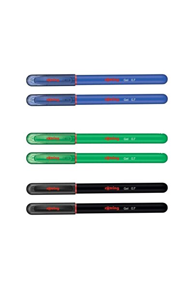 Rotring Jel Mürekkepli Tükenmez Kalem Mavi Yeşil Siyah 6'lı