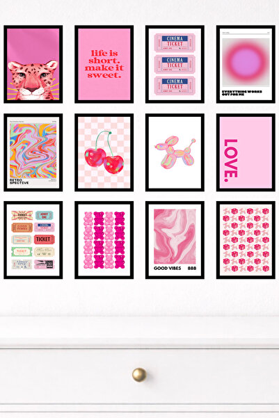 UNT 12'li Çerçeve Görünümlü Modern Duvar Tablo Seti – 15x20 cm MDF UV Baskı