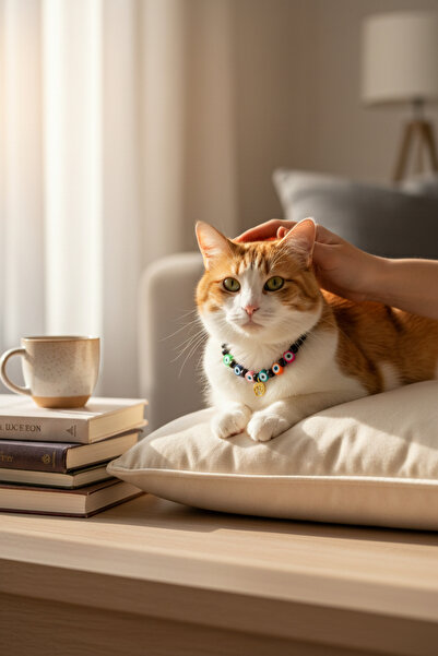 PNXPET قلادة قطة من الحجر الطبيعي من أونيكس مع خرز عين الشر