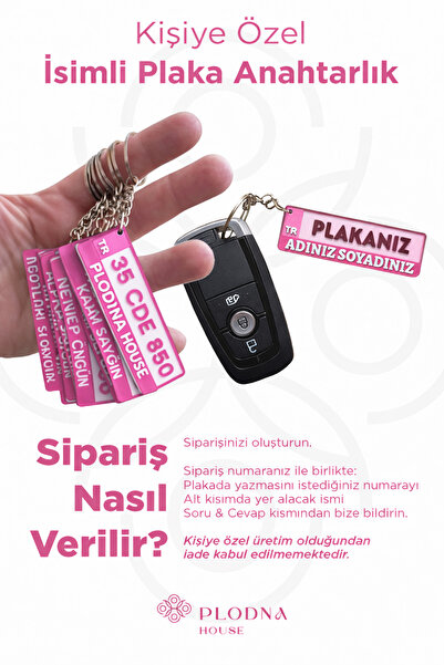 Plodna House Kişiye özel Plaka Anahtarlıkları 1 Adet Pembe