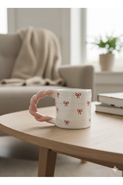 PALTO TASARIM Mini Ribbon Design Knitted Handle Mug - Gift Ceramic Mug