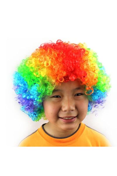 Pandoli Partidolu Gösteriler İçin Çocuk Palyaço Bonus Peruk Gökkuşağı Renk 80...