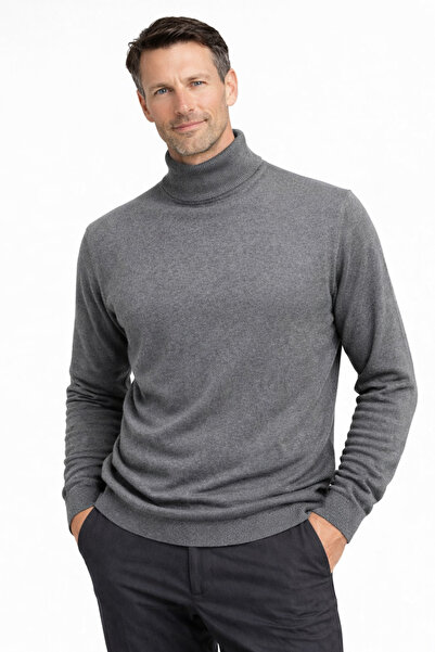 BURSPA سترة شتوية نصف الياقة المدورة من الصوف الرقيق الرمادي للأب