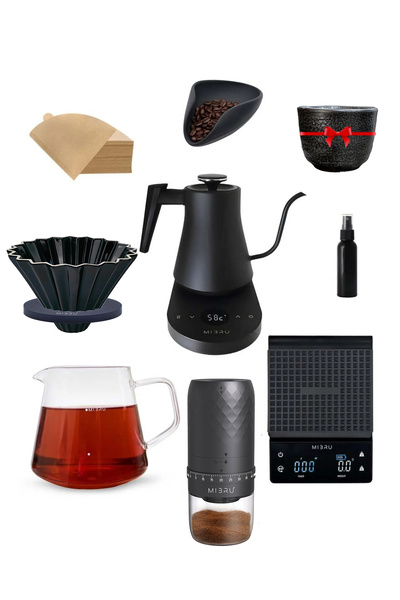 MIBRU مجموعة ماكينة تحضير القهوة الكهربائية V60 Pour Over من 9 قطع مع مطحنة ك...