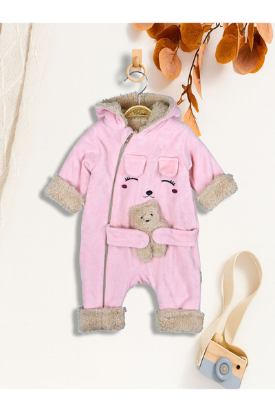 Generic Brand Baby Girl Winter Welsoft Jumpsuit with Teddy Bear Figure