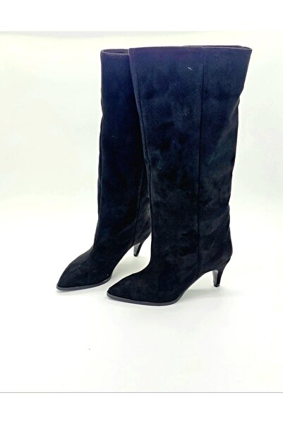 Luvesta Shoes حذاء من جلد الغزال بكعب رفيع أسود اللون