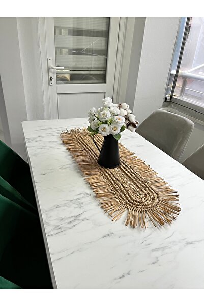 Ays handmade Amerikan Servis Hasır Runner Rafya Bohem Oval Runner Püsküllü Ru...