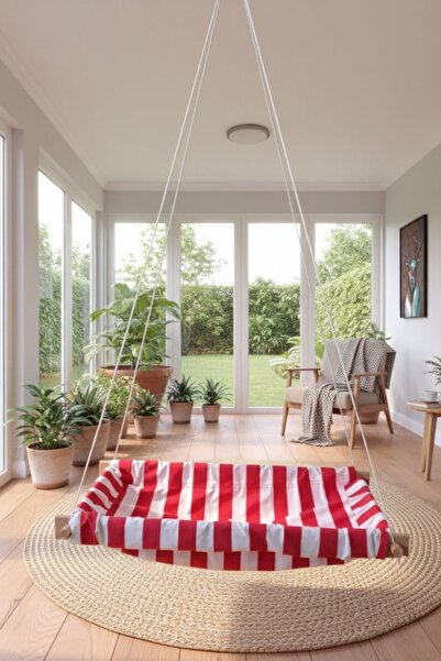 Svava Çizgili Ahşap Yaylı Zıpzıp Hamak Beşik Hoppala Tavana Asılan Hamak Salı...