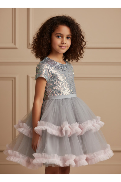 Jolanda فستان بناتي مزين بالترتر وتنورة منفوشة