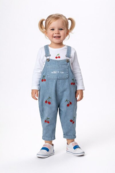 dinamik çocuk Kız Bebek Çiçek/Çilekli/Kirazlı Nakışlı Uzun Kollu Badili Esnek...