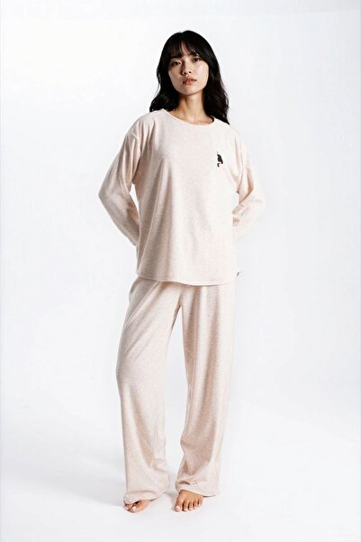 Ecrou Women's Stone Melange Report Ribbed Knit Texture Seoul Long Sleeve Top ...