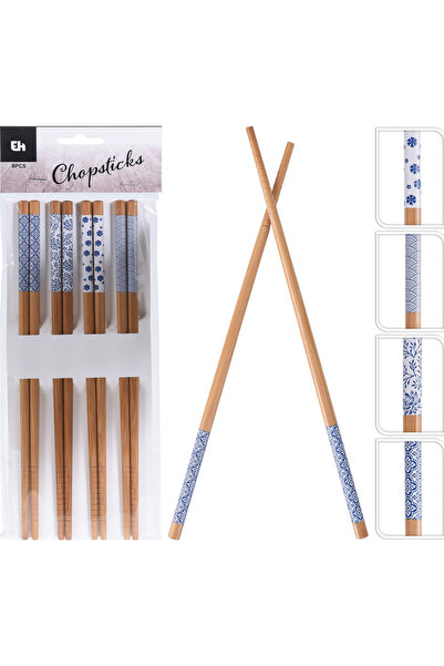 Ecrou Ethnic Pattern Bamboo Chopstick Set 8 Pieces