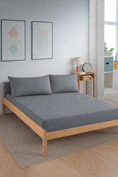 TEXTİLEGARDEN طقم ملاءات سرير مطاطية رمادية من أنتاسيت - ملاءة سرير مثبتة - ط...