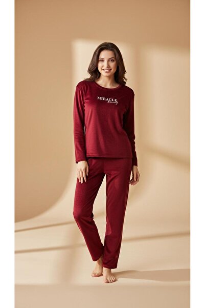 MİSS ELİZZA Set de pijamale catifea roșu