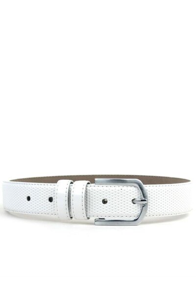 Shoes Center Бял класически лачен колан за момче с метална катарама