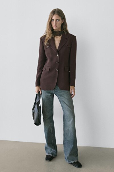 Massimo Dutti Katlı yaka ve cepli blazer