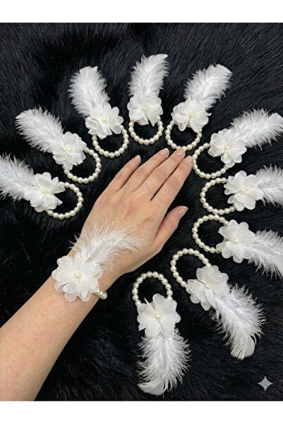 SırmalıHome Bekarlığa Veda İçin 10 Adet Tüylü İncili Nedime Bilekliği BEYAZ K...