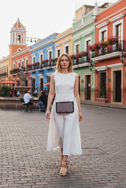 Larolina Stores Bitter Brown Suede Women's Studded Crossbody Bag with Stone D...