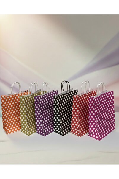 aybaş kağıtçılık 1.Kalite 18x24 Cm 6'Lı Set Beyaz Benekli Kraft Kağıt Çanta,H...