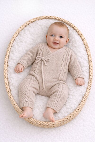 Minytrendy Baby Boy Winter Knitwear Hair Braided Kimono Tie-Up Newborn Jumpsu...