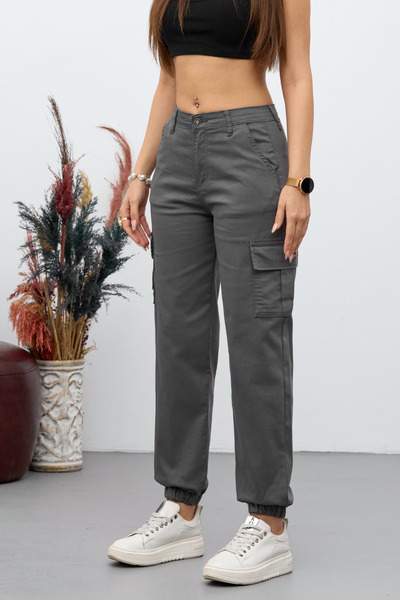 BİKELİFE بنطلون قماش جبردين بجيب كارجو رمادي