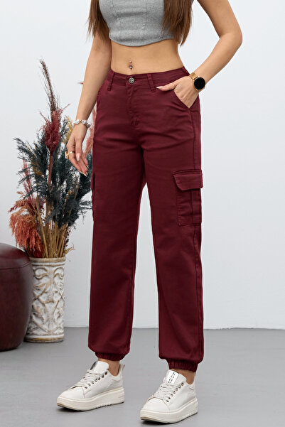 BİKELİFE Vínové látkové kalhoty Cargo Pocket Gabardine