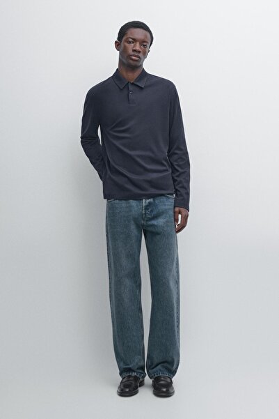 Massimo Dutti Çıtçıt düğmeli uzun kollu polo yaka t-shirt