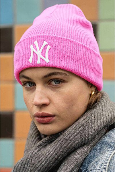 Verahed NY Нью-Йорк Вишита м'яка унісекс зимова шапка Акрилова рожева трикота...