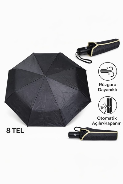 Trend Şemsiye Siyah Otomatik Aç-Kapa kılıflı Şemsiye, 8 Fiber Takviyeli Tel, ...