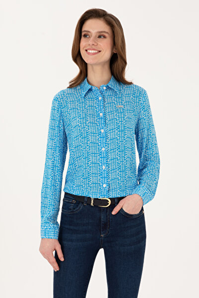 U.S. Polo Assn. قميص نسائي بأكمام طويلة باللون الأزرق الكوبالت 50306433-VR077